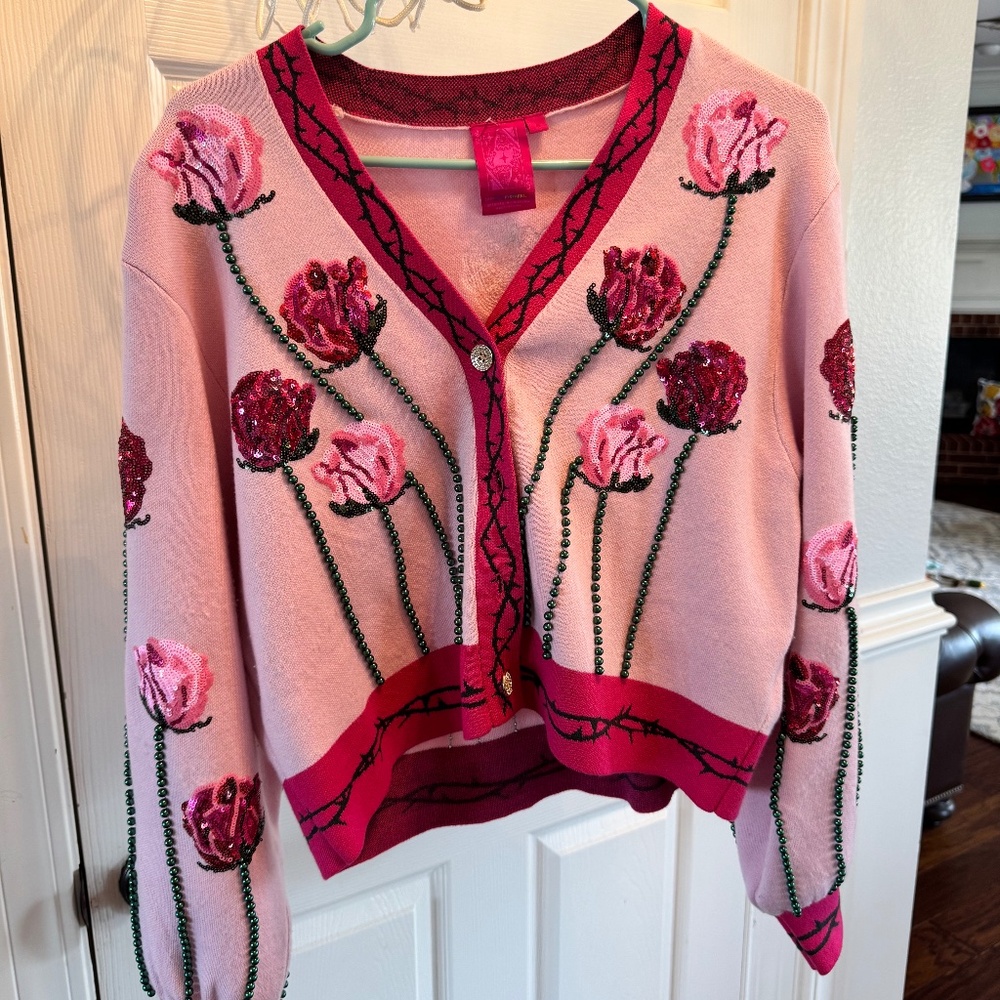 Queen Of Sparkles Hot Pink Floral Cardigan